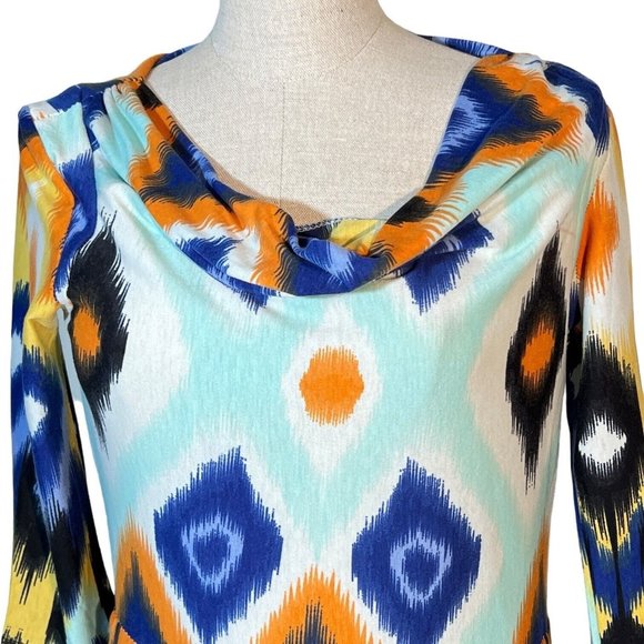 Reborn Fit and Flare Dress Colorful Abstract Print Size XL 3/4 Length Sleeves - Picture 3 of 8